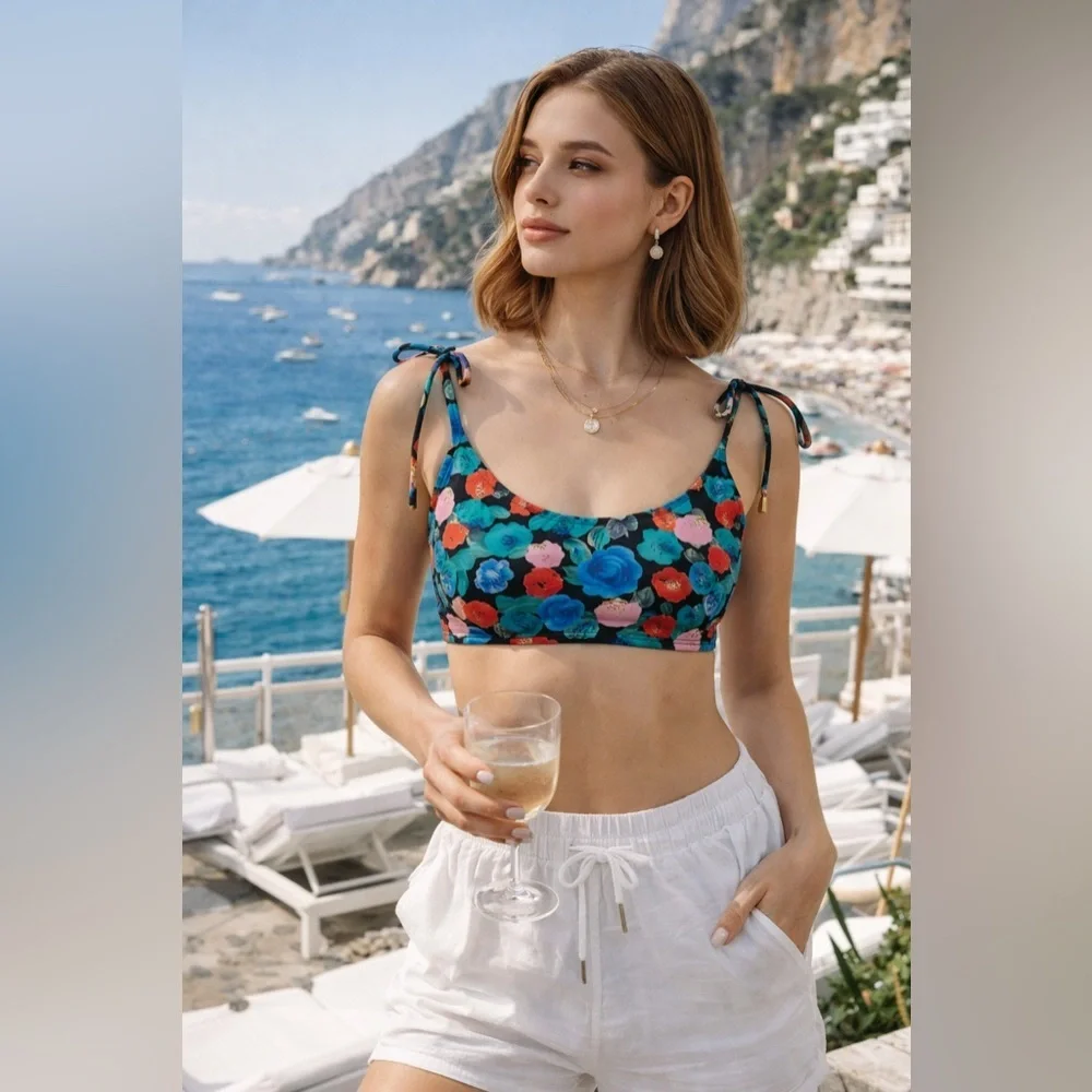 VIX Paula Hermanny Sz D Floral Bikini Top Adjustable Ties Bralette Swim Brazil